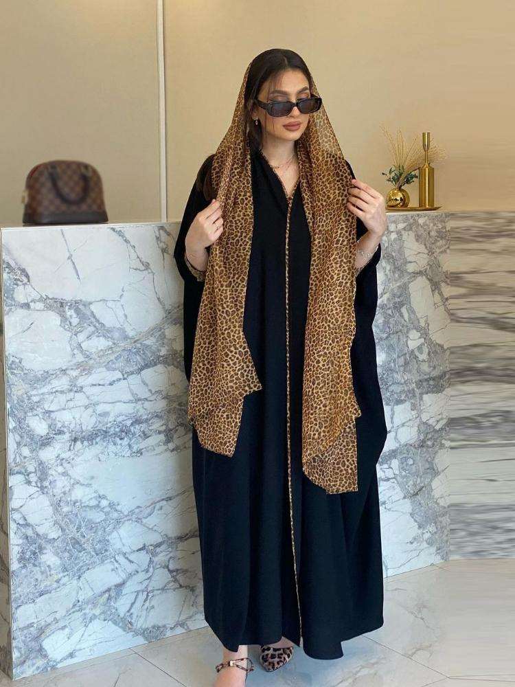 Cardigan Leopard Pattern Chiffon Headband Abaya