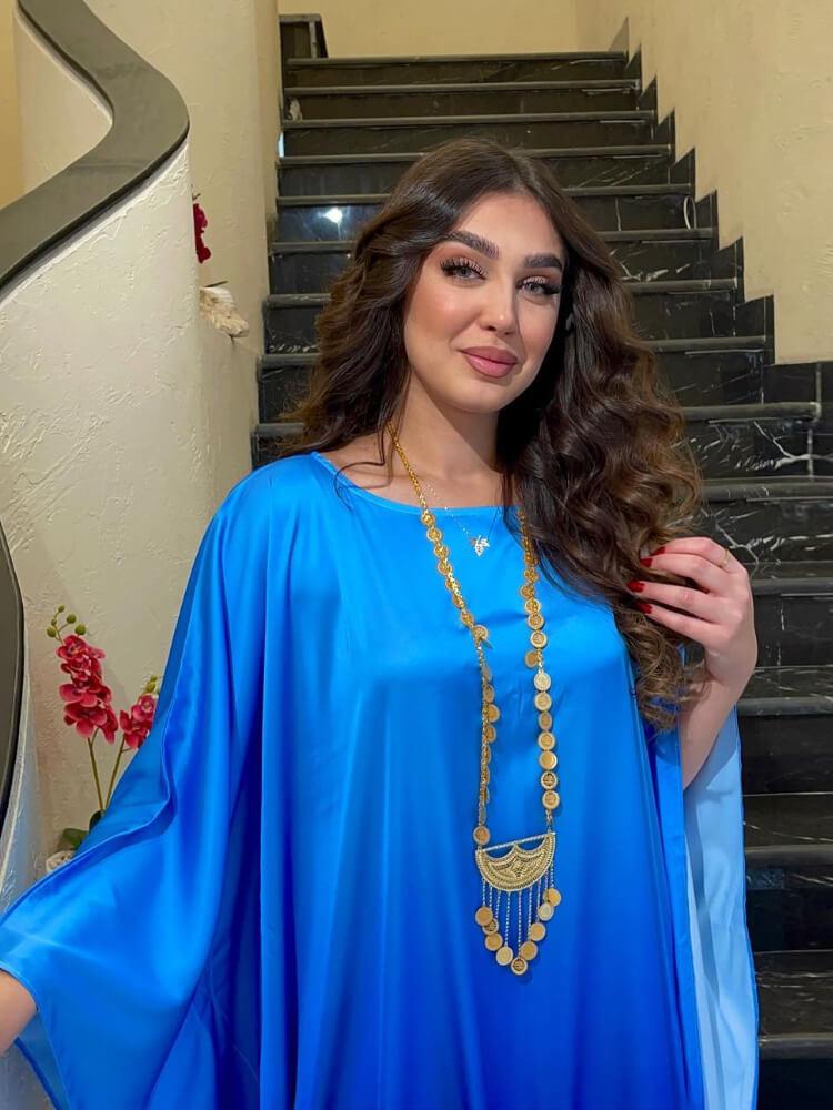 Elegant Ombre Color Batwing Sleeve Kaftan