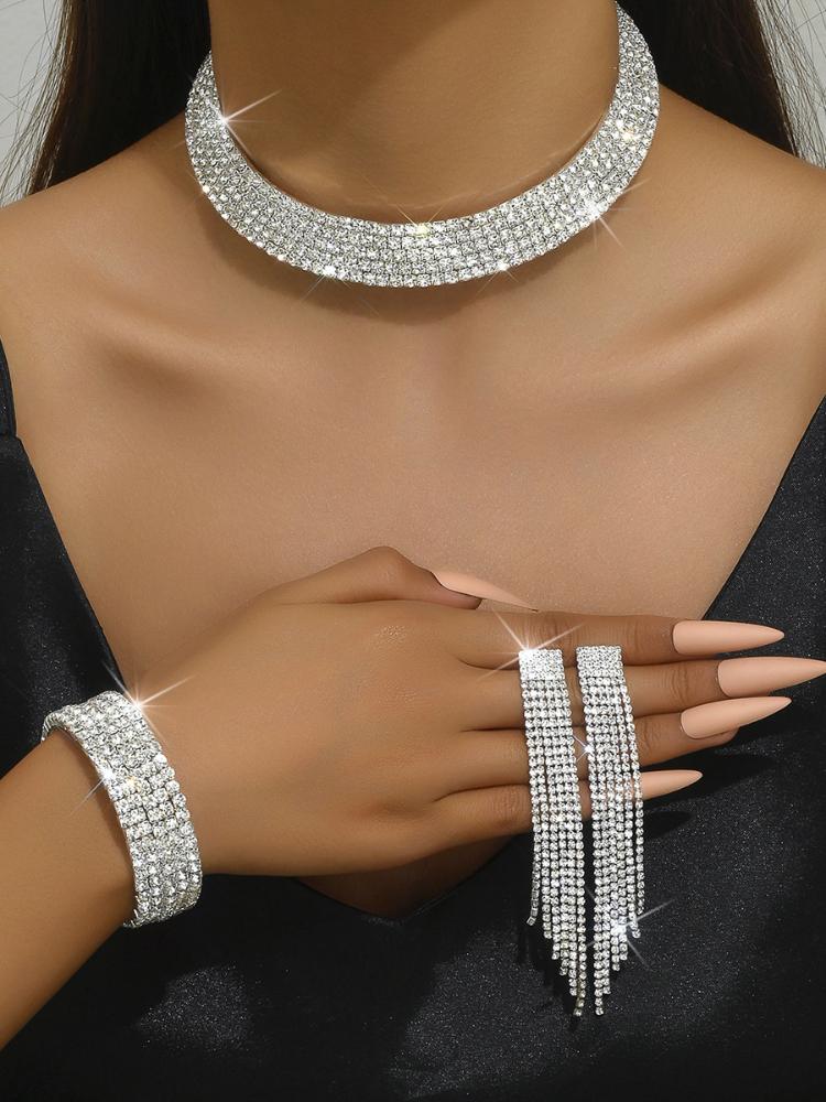 Rhinestone Bracelet Tassel Jewelry Suit