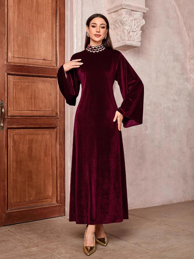 Women's Embroidered Dress Flared Sleeves Velvet Blouse