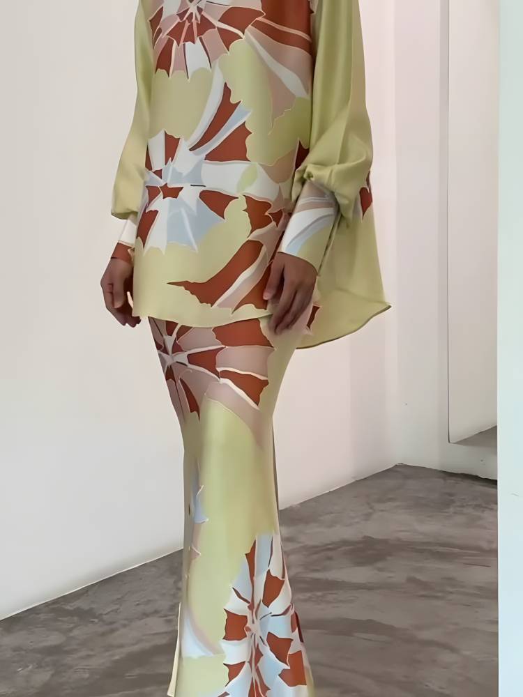 Temperament Print Elegant Skirt Suit