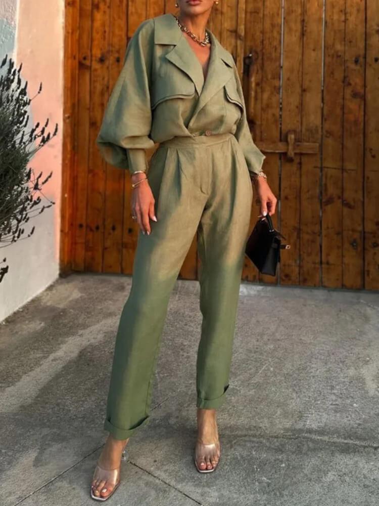 Women's Casual Lapel Top Pants Suit