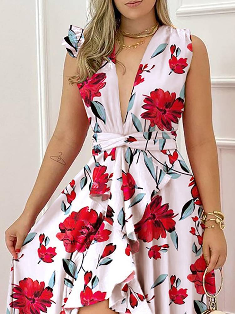 Floral Printed Sleeveless Sling Dress