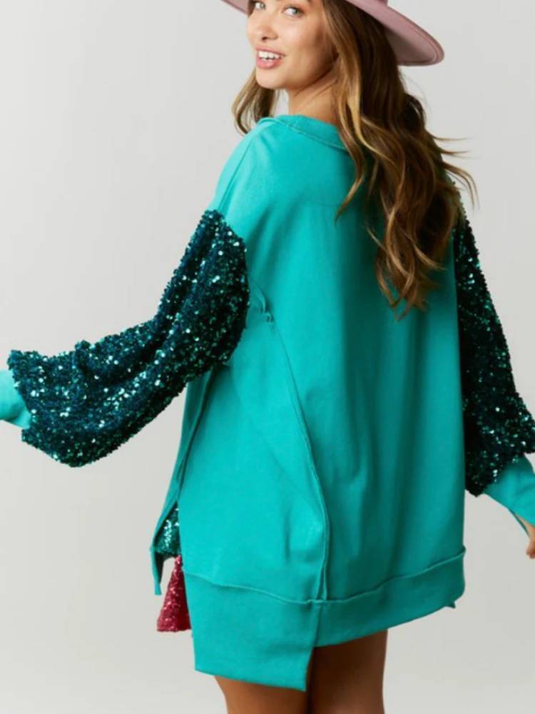 Casual Long-sleeved Embroidered Slit Loose Sweatshirt