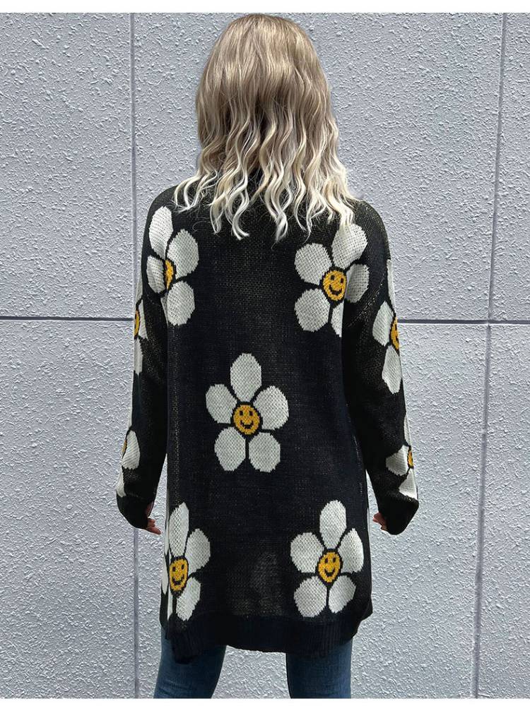 Flower Long Sleeve Sweater Cardigan