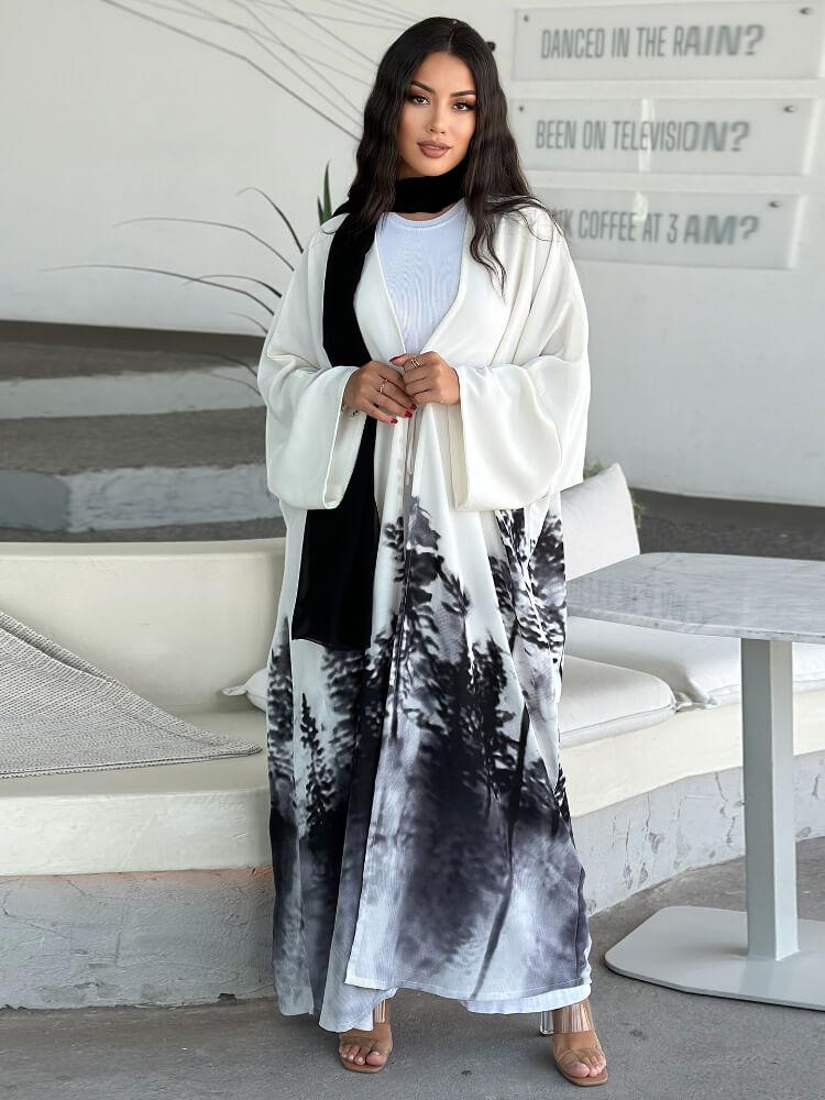 Women's Casual Tie-Dye Cape Cardigan Dress Abaya