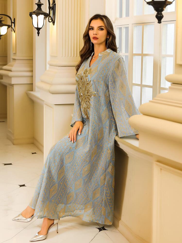 Sequined Embroidered Robe Dress