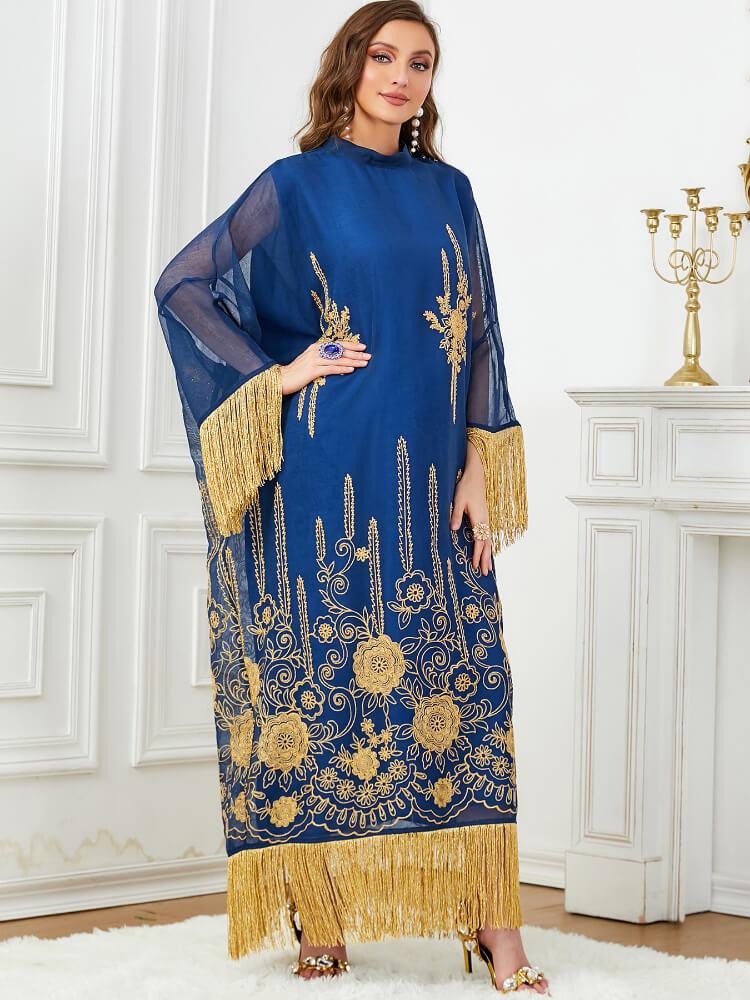 Bat Sleeve Tassel Stitching Dress Kaftan