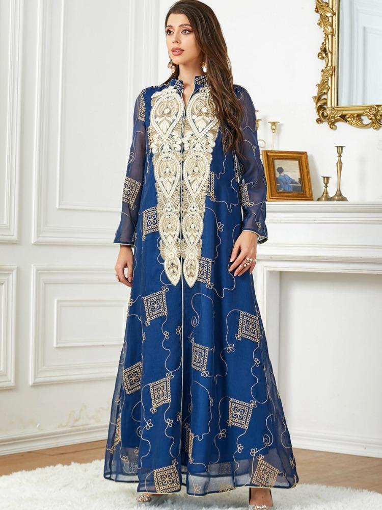 Gown With Mesh Embroidery Dress Kaftan