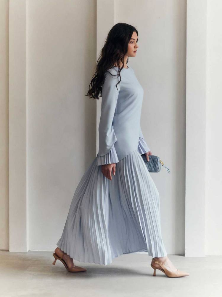 Pleated Long Sleeve Pleated Dress