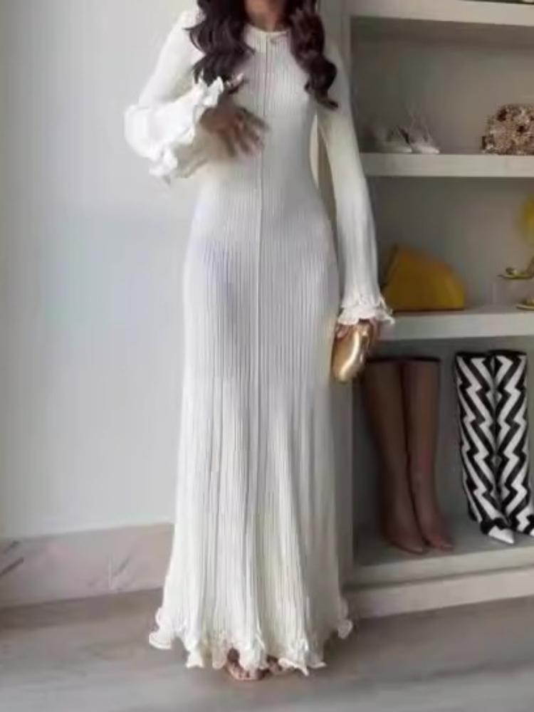 Casual Round Neck Long Sleeve Maxi Dress