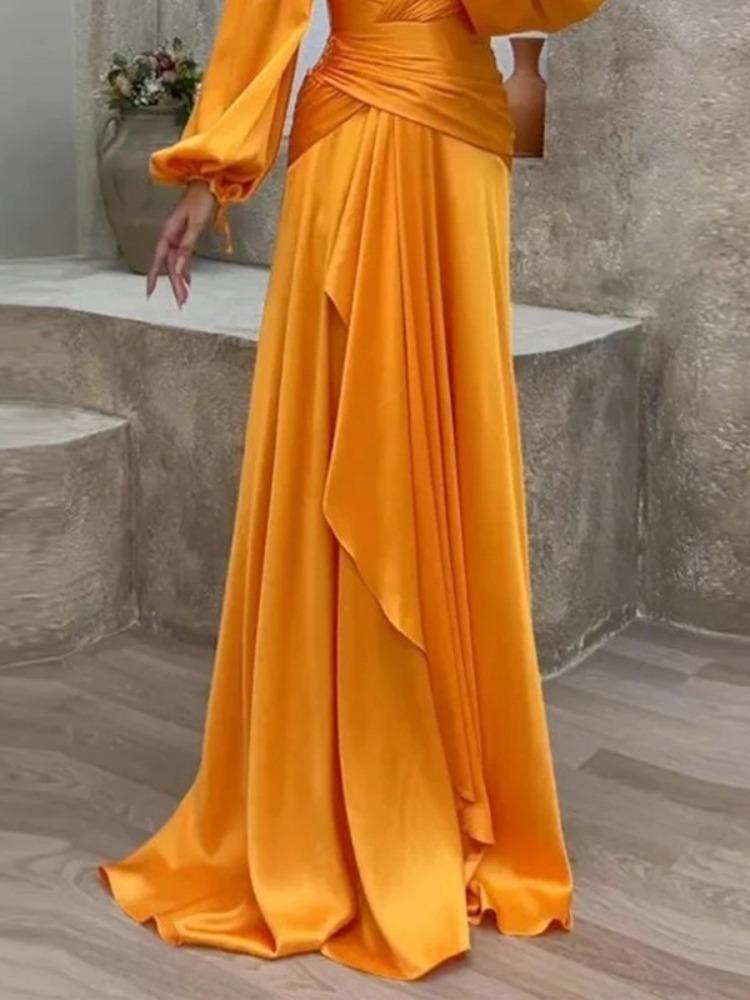 Cross Waist Pleated Long Sleeve Temperament Slim Dress