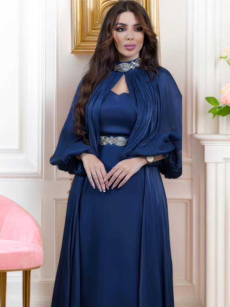 Belted Cloak A Swing Bubble Sleeve Long Sleeve Dress