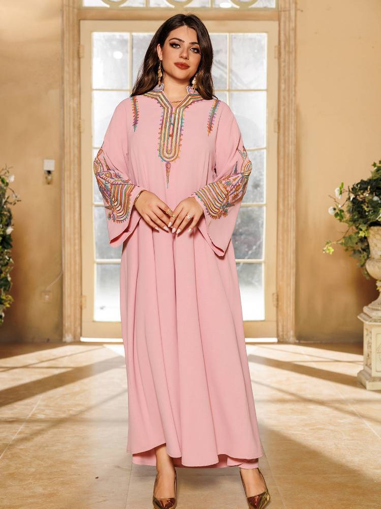 Embroidered Rope Embroidered V-Neck Dress Robe Kaftan