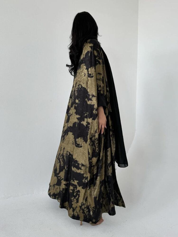 Loose Bronzing Printed Cardigan Robe Coat Abaya