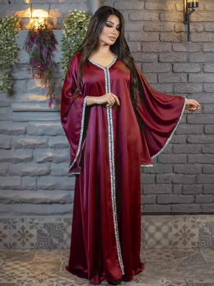 V-neck Rhinestone Loose Dress Kaftan