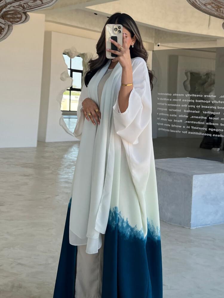 Casual Tie-Dye Cape Cardigan Dress Abaya