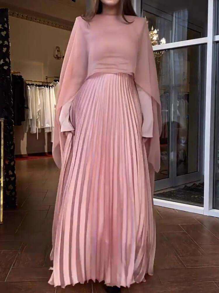 Pleated Waist Long Sleeve Dress Suit