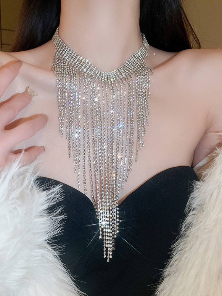 Diamond-encrusted Long Tassel Necklace