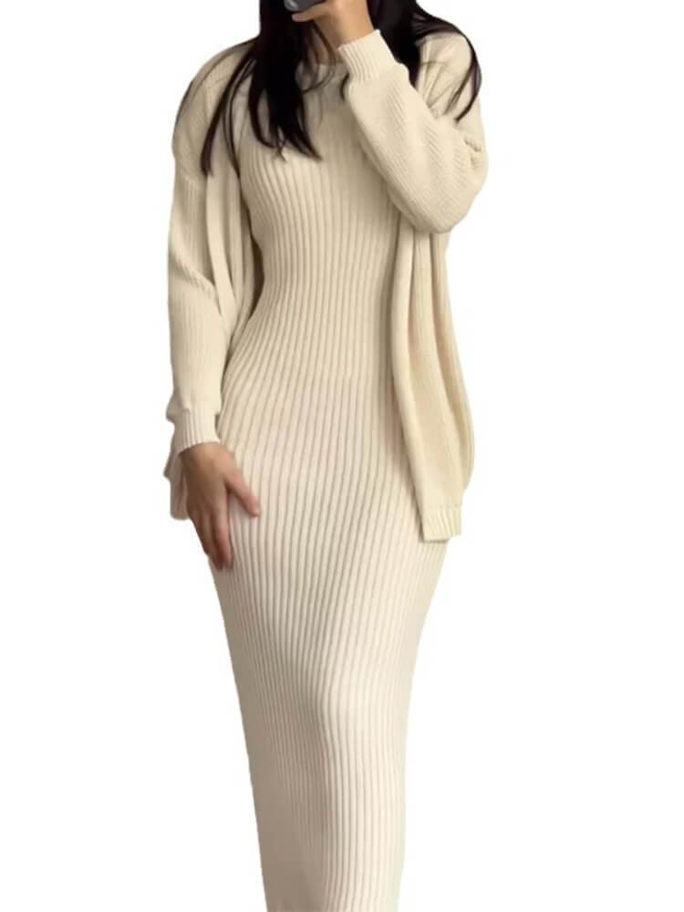 Shawl Knit Crewneck Dress Suit